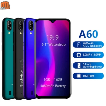

Blackview A60 3G Smartphone 19:9 6.088" Android Cellphone 4080mAh Battery 1GB 16GB ROM Mobile Phone 13MP+5MP Dual SIM Phone