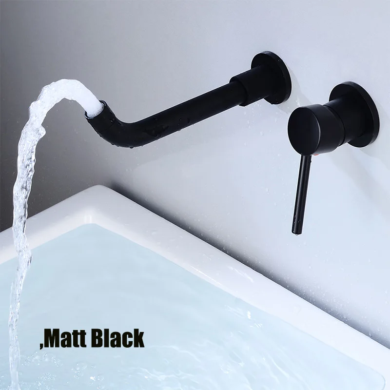 Matt Black Современный настенный смеситель для ванной комнаты поворотный кран для раковины настенный носик с одной ручкой смеситель для ванной с одним чехол рычага Plinth - Цвет: Matt Black