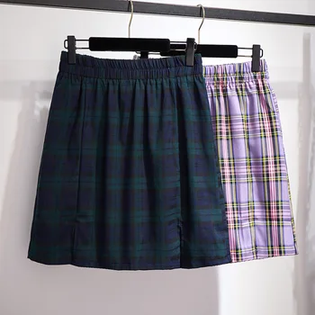 

300 Large Size Dress Fat mm Summer New Style Korean-style Retro Plaid Sheath Skirt Slimming A- line Skirt Short Skirt