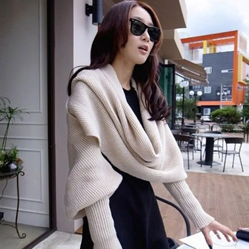

Korean Version of Autumn and Winter Women's Knitted Wool Scarf Super Long Bib Shawl with Sleeves with Sleeves Bib