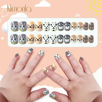 

24Pcs/box Children Fake Nails Dog and Cat Designs Short False Nails Press Glue Cute Cartoon Manicure Beauty French Tips for kids