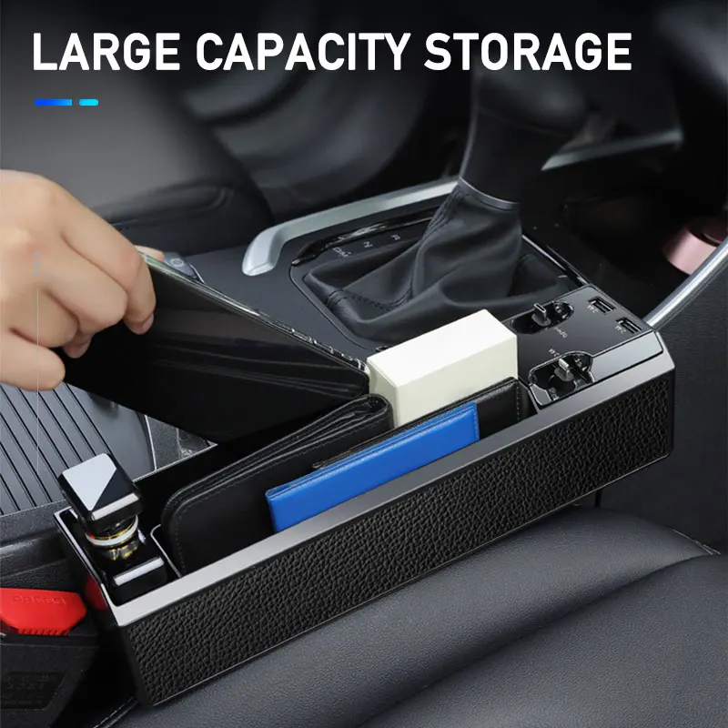 Car Seat Gap Storage Box with Dual USB Port and Charger Cable
