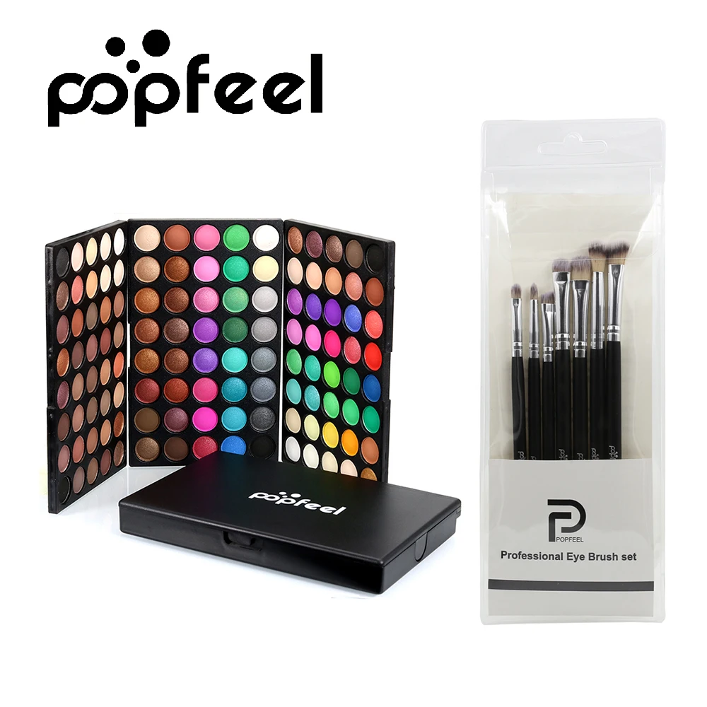 

POPFEEL 120 Color Eye shadow Pallete+ 7 Pcs Brush Natural Makeup Set Waterproof Lasting Eyeshadow Powder Smoky Makeup Pigment