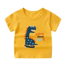 Летняя детская футболка для мальчиков с принтом динозавра; футболки с короткими рукавами для маленьких девочек; хлопковая детская футболка; футболки с круглым вырезом; Одежда для мальчиков