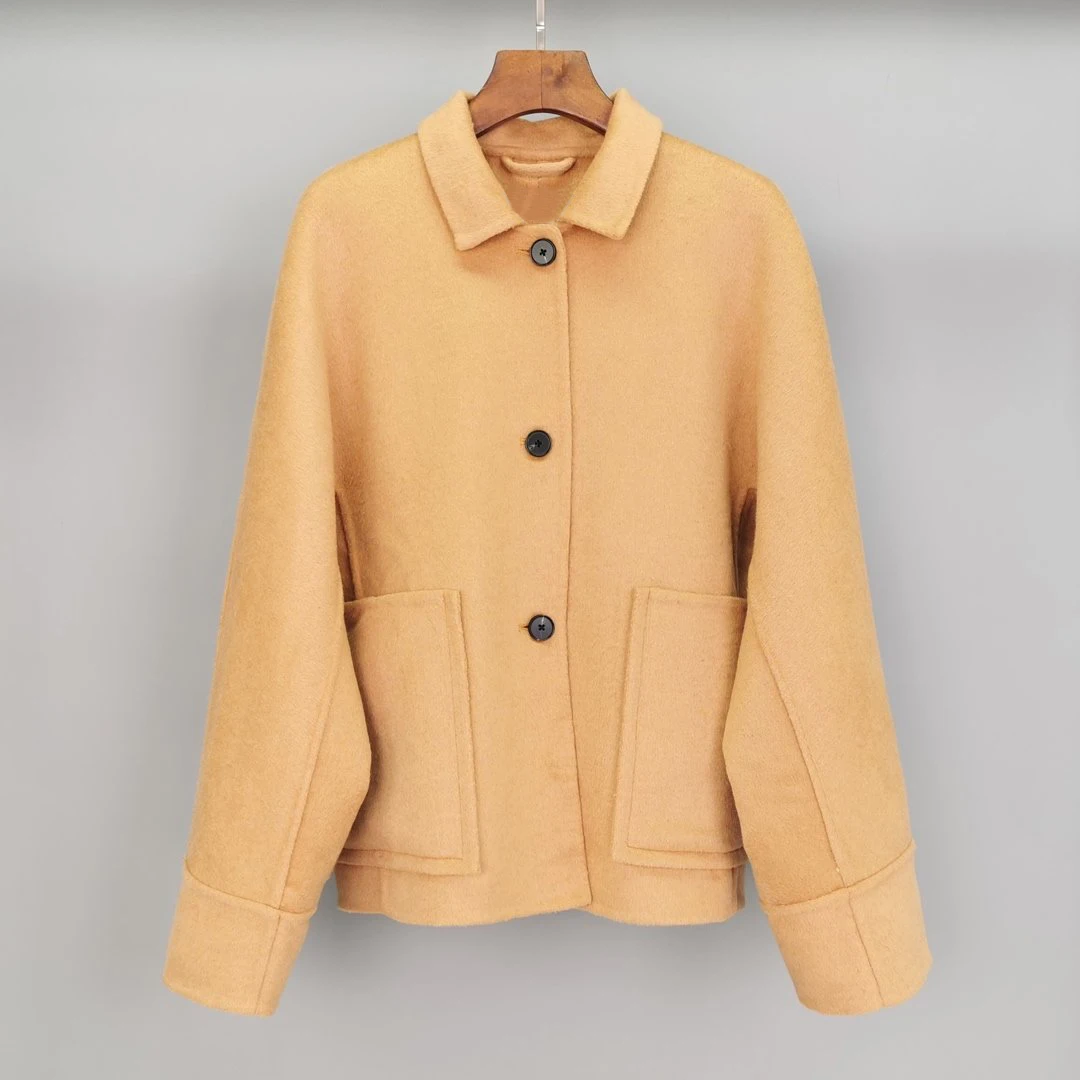 new ladies high quality fashion long-sleeved lapel solid color double-sided windbreaker 1019
