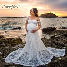 Abiti di maternità in pizzo per servizio fotografico donne incinte Baby Shower Dress Sweep Train Maxi abito gravidanza abito fotografia puntelli