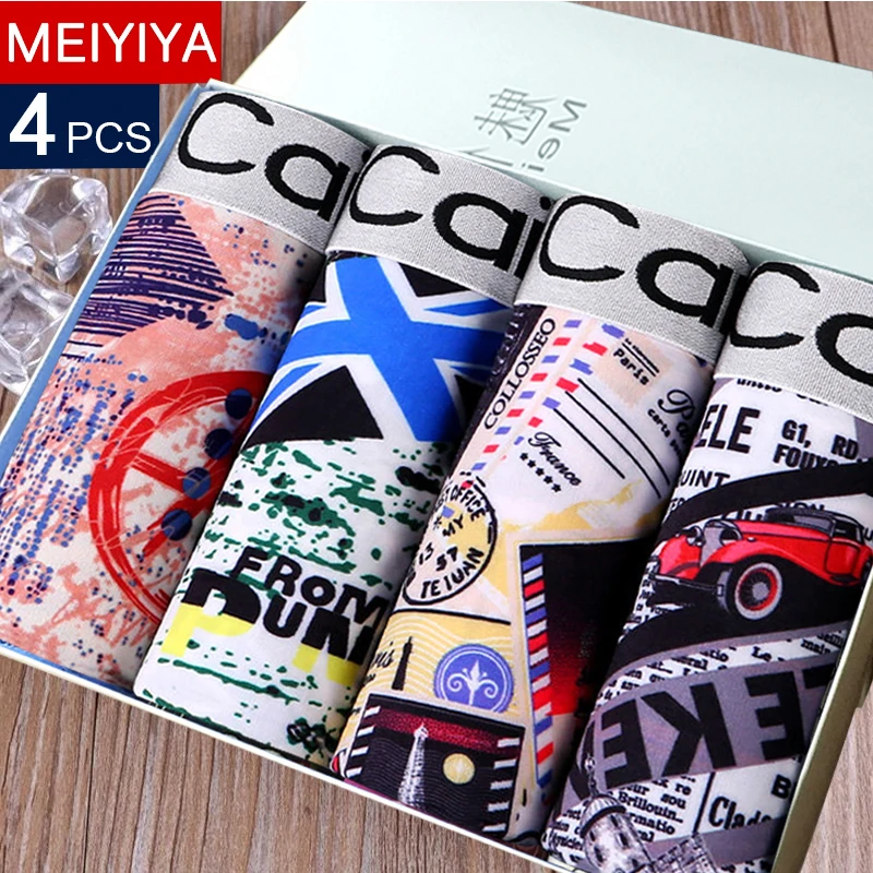 

MEIYIYA 1 or 4 PCS Men's Underwear Cotton Boxers Man Breathable Panties Solid Shorts Brand Underpants Different Style for Choose