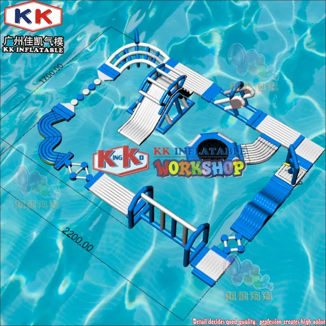 Outdoor ocean sea water/Frame pool water play blue & white color inflatable floating waterpark 4