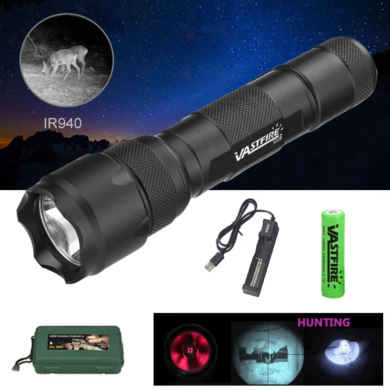 

IR 850nm Night Vision Infrared Zoomable 502B Hunting Flashlight IR 940nm Illuminator Weapon Gun Light ON/OFF Mode With Gun Clip
