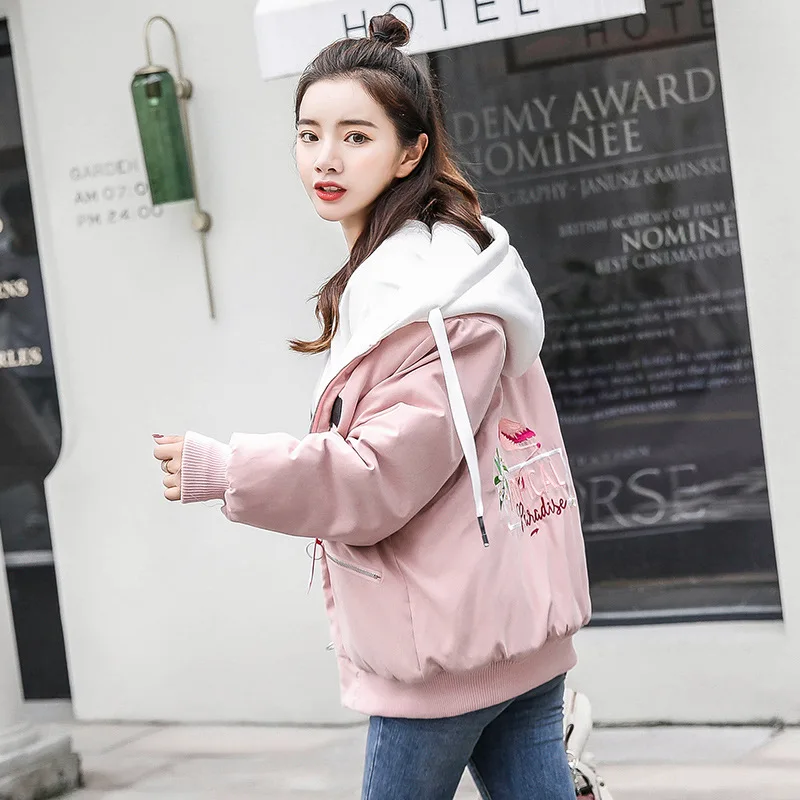 price reduction  2018 Winter New Style Brushed And Thick College Style Loose-Fit Baseball Uniform Jacket Short Coat 