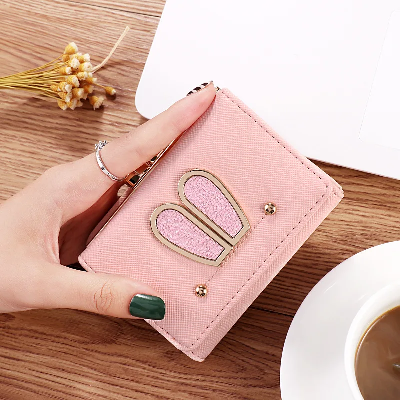 

Ladies Wallet Small Wallet Cute Bunny Ears Student Wallet Fashion Mini Wallet ID Bag Coin Purse Women Pure Color PU Clutch