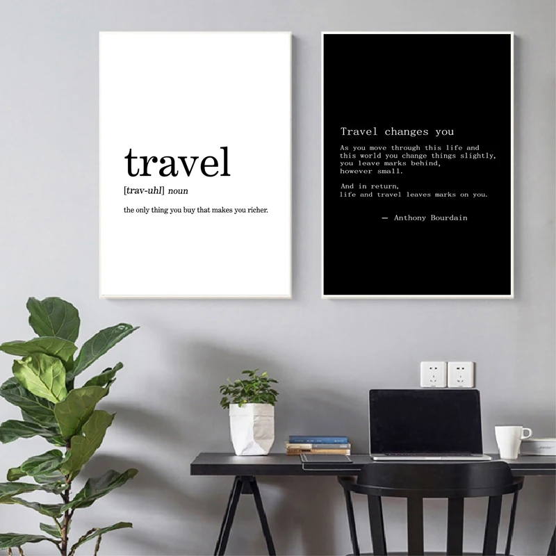 Peinture Sur Toile Noir Et Blanc D Anime Bourdain Citation De Voyage Minimalisme Moderne Decor Artistique Aliexpress