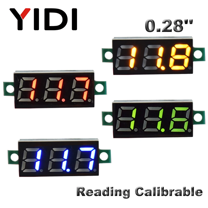 

0.28inch DC 0-100V LED Digital Voltmeter DC2.5-30V Car Motorcycle Red Green Blue LED Voltage Reading Calibrable Tester Meter