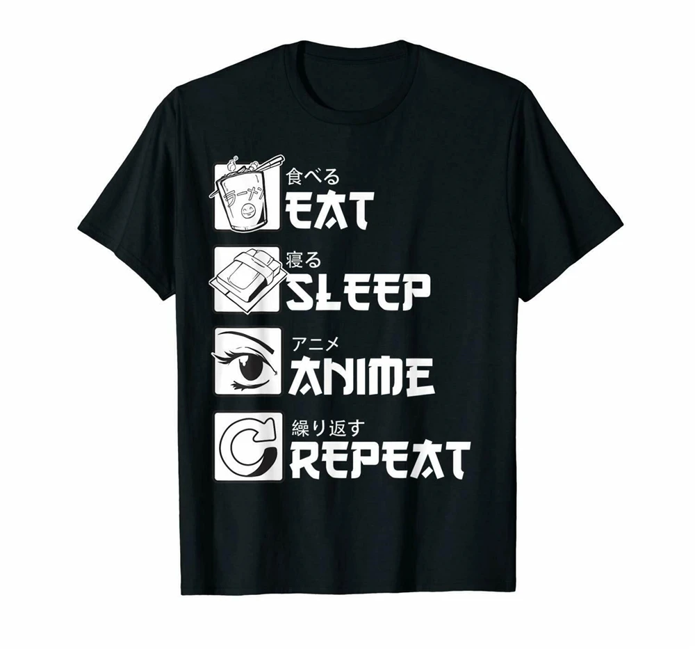 Eat Sleep аниме Повтор смешная японская манга черная футболка для фанатов Classic