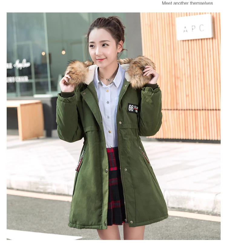 Photo Shoot Winter Middle And High School Students New Style plus Velvet Cotton Coat Korean-style Women's Mid-length Large