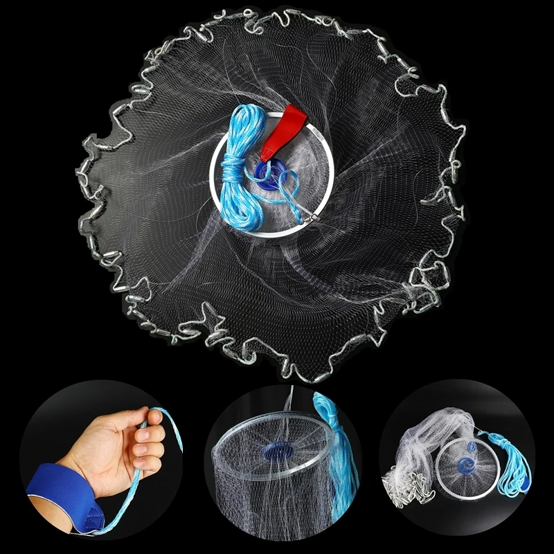 

2.4m/3m Fishing Net Cast Net Easy Hand Throw Fly Fishing Net Catch Fish Network Small Gill Mesh With Sinker