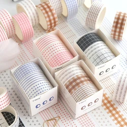 Ensemble de rubans Washi pour journal intime, étiquette de masquage, Base Kawaii, couleur unie, bordure en treillis, DIY bricolage, 3 pièces/ensemble 