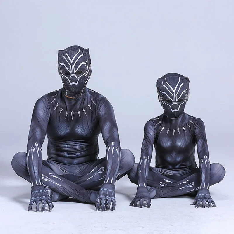 

Kids Adult Black Panther Cosplay Costume Civil War Cosplay Superhero Halloween Party Jumpsuit Fancy Zentai Mask
