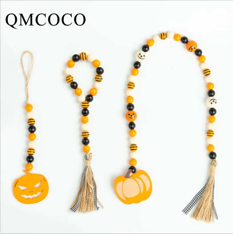 

Halloween DIY Cartoon Tassel Beads String Hemp Rope And Wooden Bead Garland Handmade Custom Home Decoration Bedroom Wall Pendant