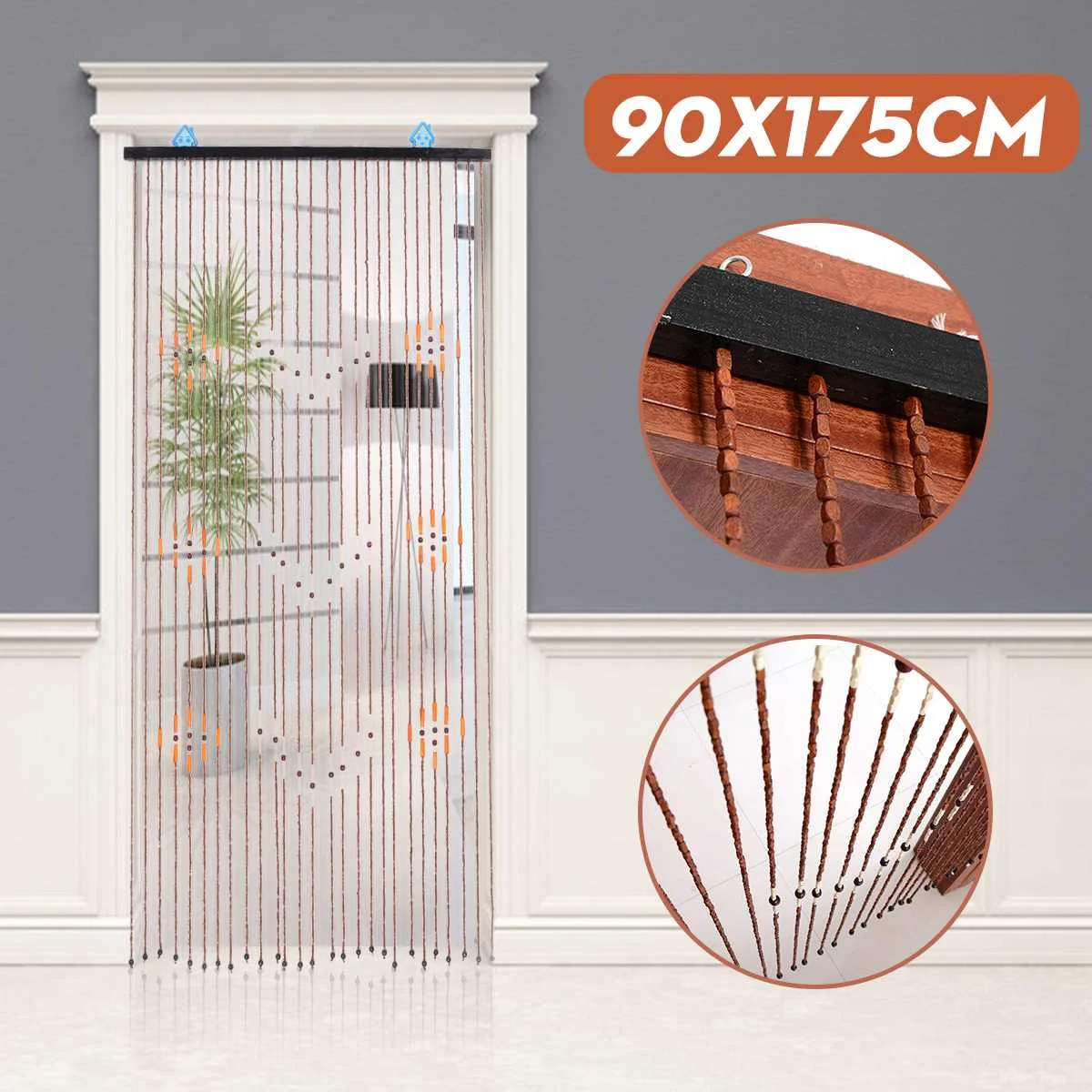 90x175cm 27 Line Wooden Beads Curtain Handmade Fly Screen 27 Wave Wooden Door Blinds For Porch Bedroom Living Room Divider Decor