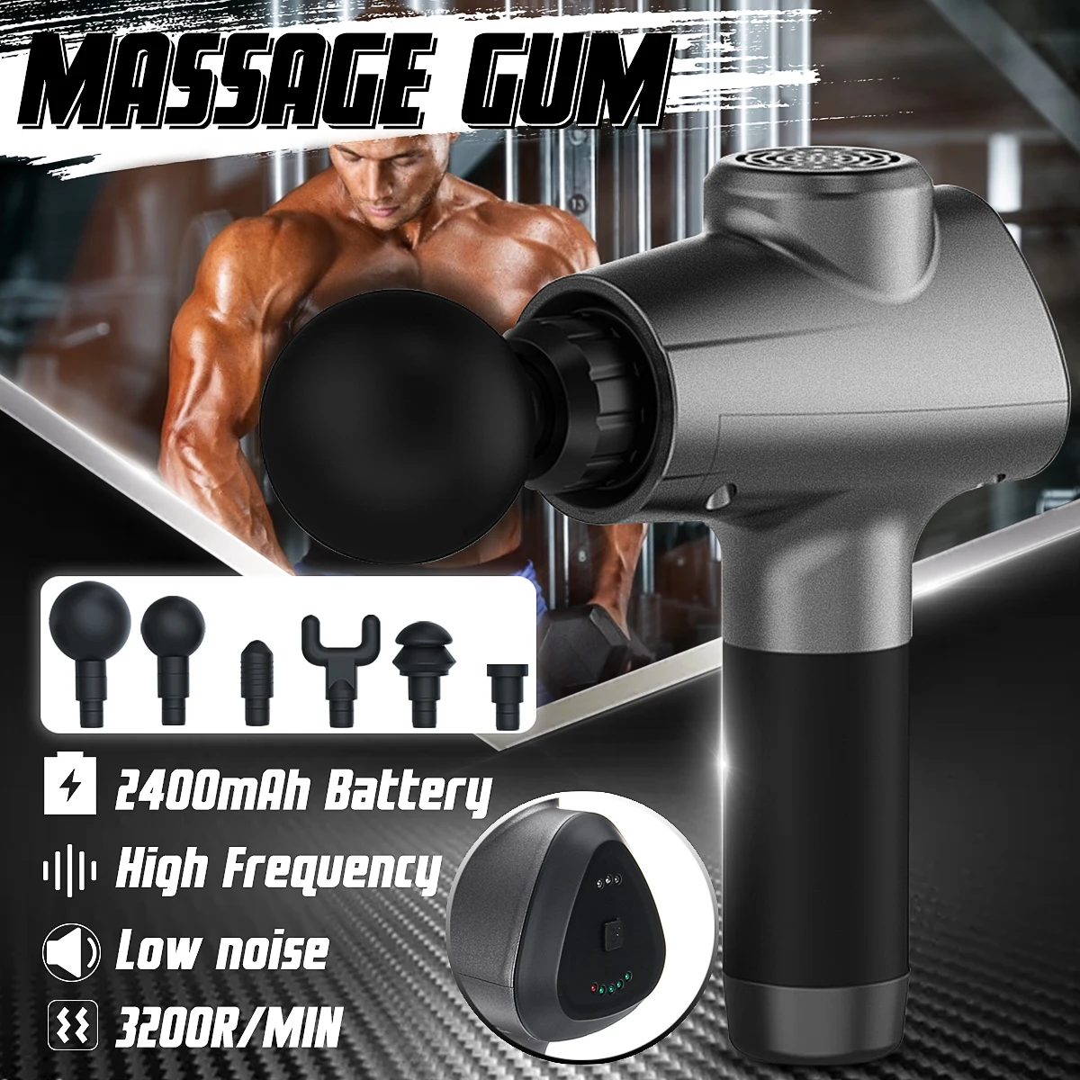 

24V Body Muscle Massager 3 Files 24V 2400mAh 3200r/min Brushless LED Massage Guns Body Muscles Relaxing Relief Pains+6 Heads