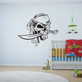 

Cartoon Pirate Skull Sword Weapon Wall Sticker Boy Room Kids Room Large Pirate Skull Sword Wall Decal Bedroom Playroom Vinyl Dec