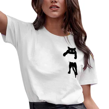 

Cat Print T-shirt Plus Size Tee Summer Casual Harajuku Tops Short Sleeved Tops loose Female T-shirt Pullover Tees Drop ship ##5