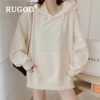 

RUGOD New Korean Style Back Zipper Solid Color Hoodies Women Kpop Clothes Plush Drawstring Sweatshirt Fashion 2019