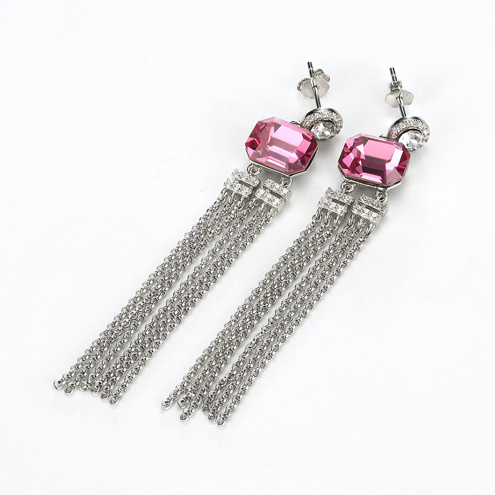 Серьги-подвески из стерлингового серебра с длинной кисточкой, кристаллов Swarovski, висячие серьги для женщин, модное ювелирное изделие, подарок