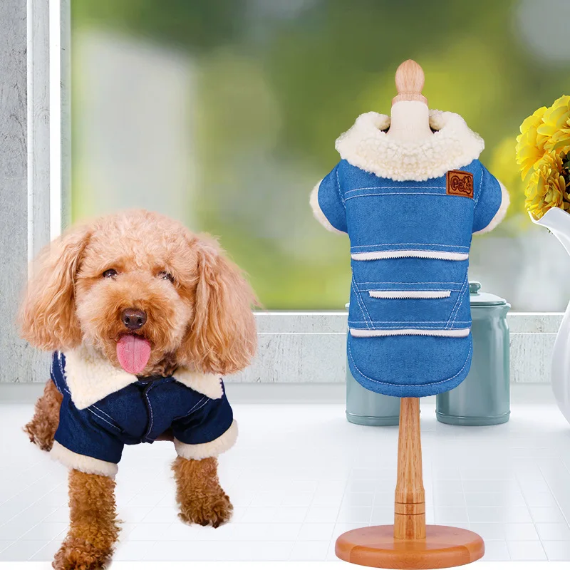 Pet Dog Clothes Pet Dogs Cat Cowboy Jacket Winter Warm Thicken Small Medium Dog Cloth Costume Dress Apparel Puppy Kitten Clothes