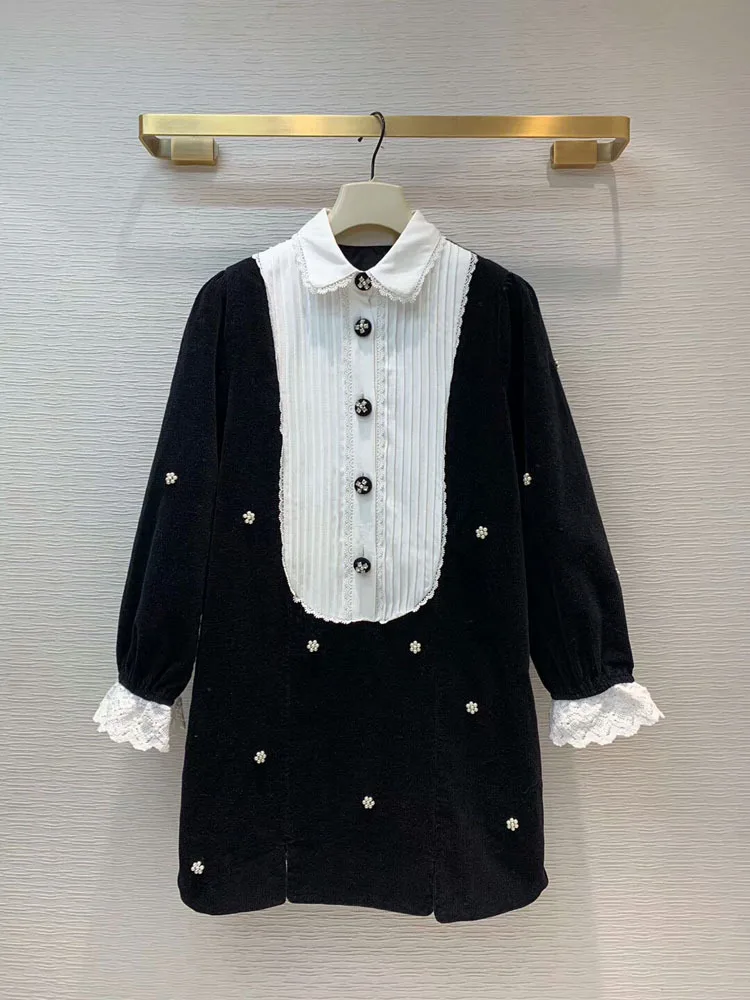 

2020 Early Autumn Women's New Fashion Ladies Contrast Color Stitching Corduroy Midi Dress Free Shipping Worldwide