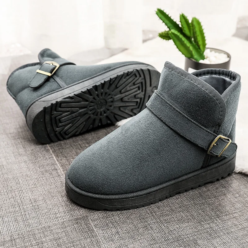 Новинка; мужские ботинки; высококачественные женские водонепроницаемые зимние ботильоны из искусственной кожи; теплая зимняя обувь на меху без застежки; Цвет Черный - Цвет: Grey