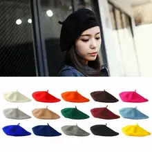 Женская мода осень зима Берет ретро искусство сплошной цвет шерсть кепки Вечерние