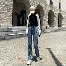Leg-Jeans Trousers Clothing Pants Bottom Vintage Streetwear High-Waist Wide Baggy Denim
