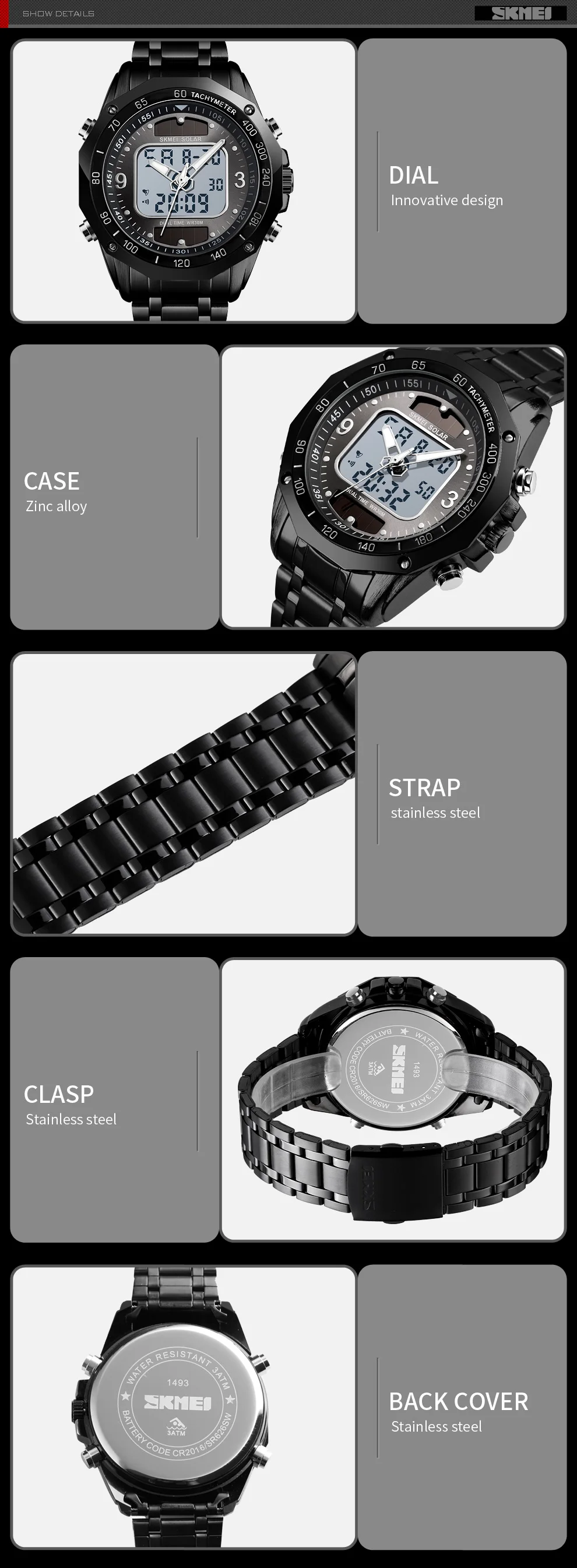 Новинка, мужские роскошные брендовые часы SKMEI на солнечных батареях, полностью стальные часы, армейские военные уличные наручные кварцевые повседневные спортивные часы