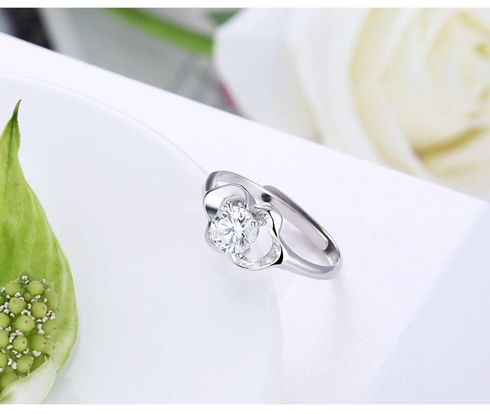 SILVERHOO 925 Sterling Silver Ring 5A Cubic Zirconia Flower Design Adjustable Geometric Women Rings Anniversary Fine Jewelry New