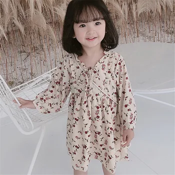 

2019 autumn new Girls flower princess dress children fashionable printing long sleeve Princess dress kids clothing