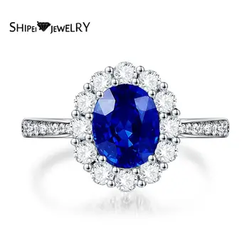 

Shipei 100% 925 Sterling Silver Oval Gemstone Ring Fine Jewelry Created Moissanite Sapphire Wedding Engagement Ring Anniversary