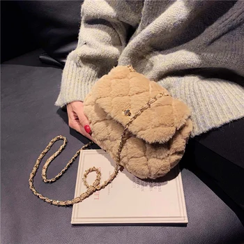 

Jin Mantang Fashion Plush Chain Women Shoulder Bags Designer Candy Female Crossbody Bags Luxury Fur Crossbody Bag Small Flap