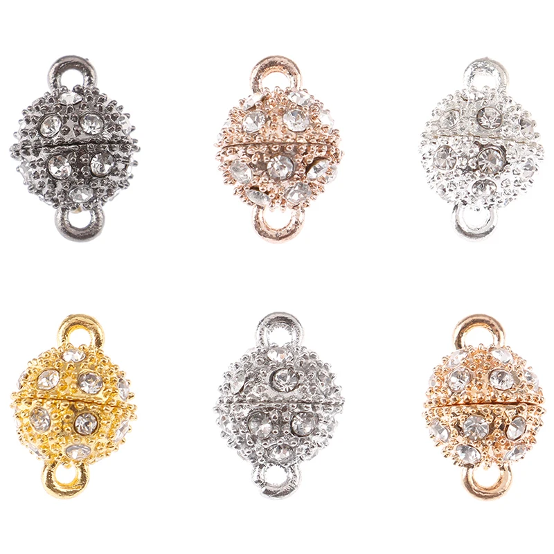 

5PCS Crystal Rhinestone Pave Round Ball Magnetic Clasp Gold Silber Color Strong Connector Closure for DIY Jewelry Making