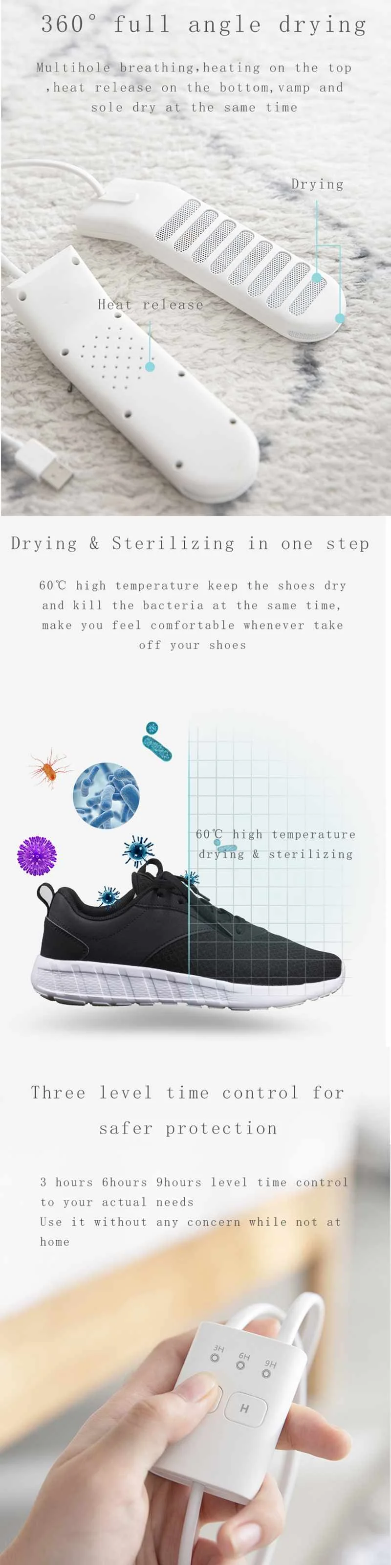 USB Electronical Shoes Dryer PTC Ceramic Fast Heating Shoes Warmer Boot Dryer With 3h 6h 9h Timer Level New Design Shoe Dryer