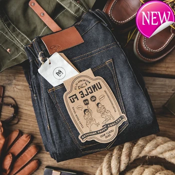 

New Vintage 2020 Regular Straight Fit Unwashed Raw Selvedge Denim biker Jeans men