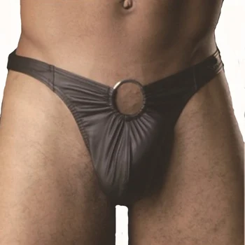 

Men's Briefs Sexy Low Rise Bikini Briefs Faux Leather Underpants Male Guys Pouch Stretchy Seamless Underwear