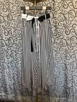 

2020 Spring And Autumn New Style WOMEN'S Versatile Street Knot Waist Stripes Skirt 0320