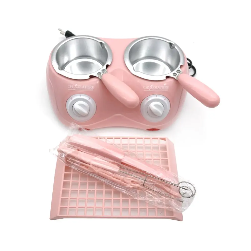 

220V Electric Candy Chocolate Melting Dual Pot Chocolate Fountain DIY Kitchen Tool with Heart-shape Mold for Soap Making