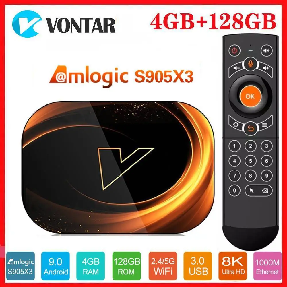 Приставка Смарт-ТВ Vontar 8K Amlogic S905X3 Android 9 0 4 + 128 ГБ Wi-Fi | Электроника