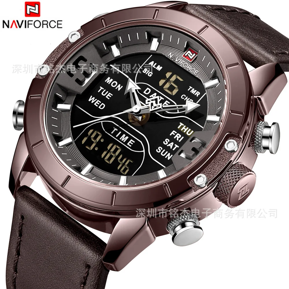 

Naviforce Xiang 9153 MEN'S Watch Leather Belt Waterproof Dual Display Men Multi-functional Sports Watch MEN'S Watch