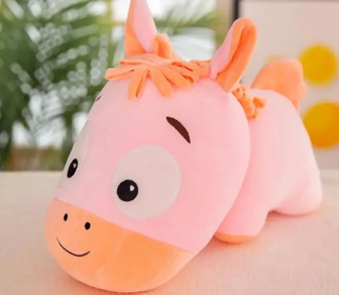 Розовый Candice guo! cute plush toy lovely cartoon animal big head smiling donkey soft stuffed doll sofa cushion creative birthday gift - Цвет: Розовый