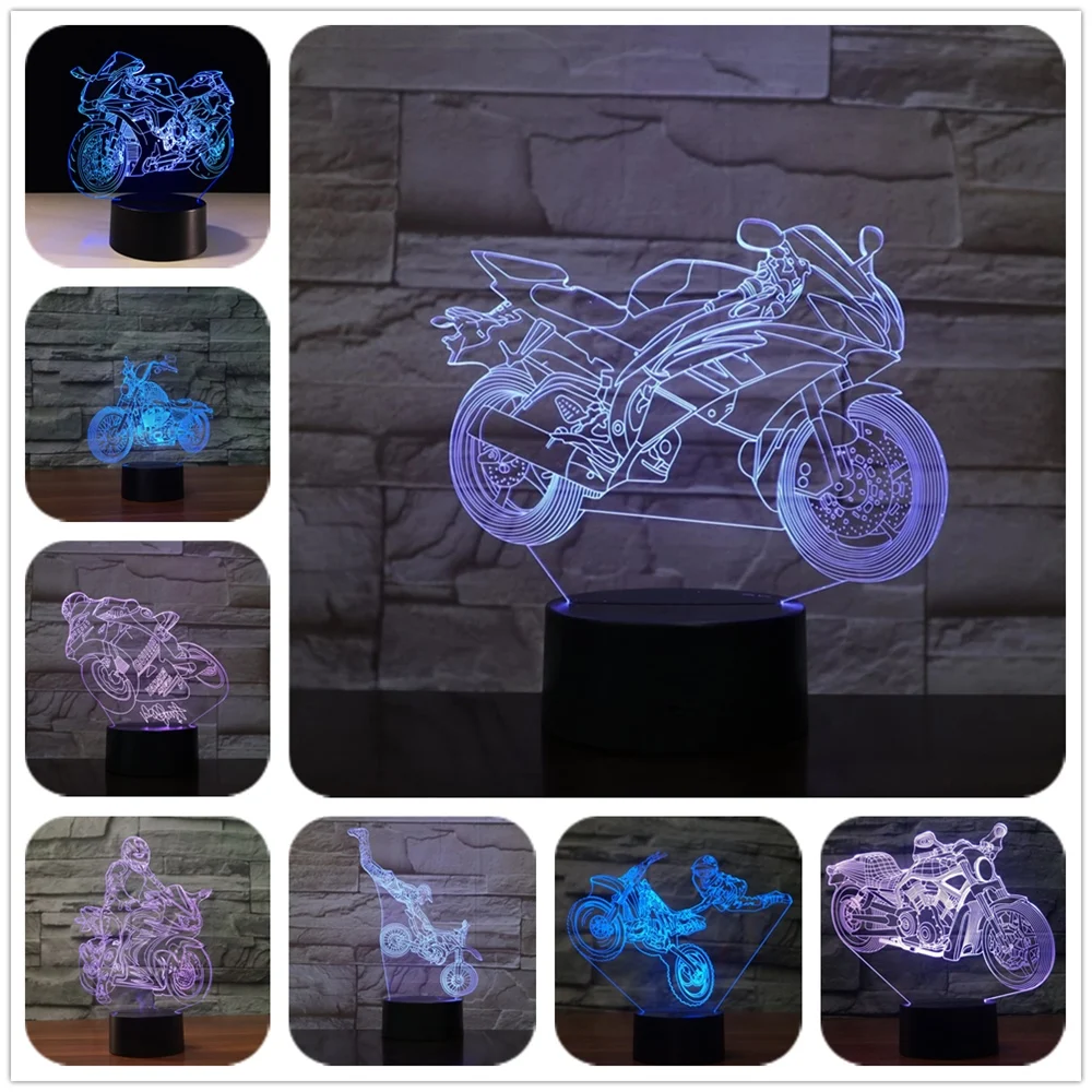 

The Fast and the Furious Spinoff Superbike motorcycle riding 7 Color Lamp 3d Visual Led Night Lights Kids Touch Usb Nightlight