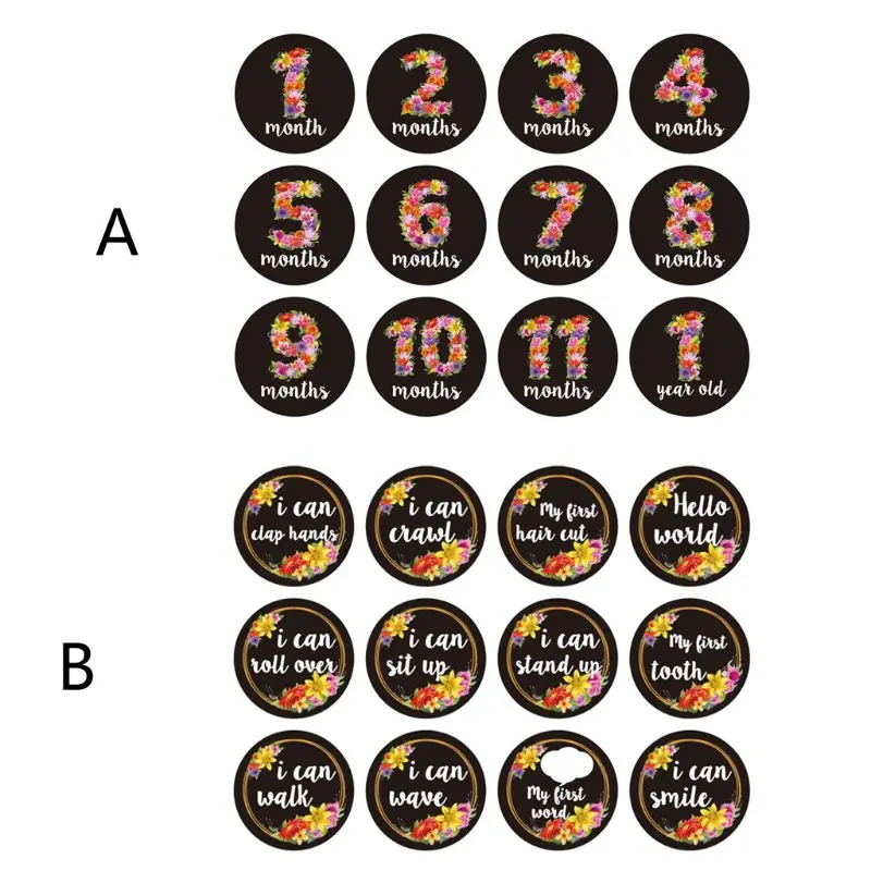 12PCS/Set Baby Month Sticker Newborn Photo Prop Stickers 1-12 Months Photo Stickers Birthday Party Decorations For kids